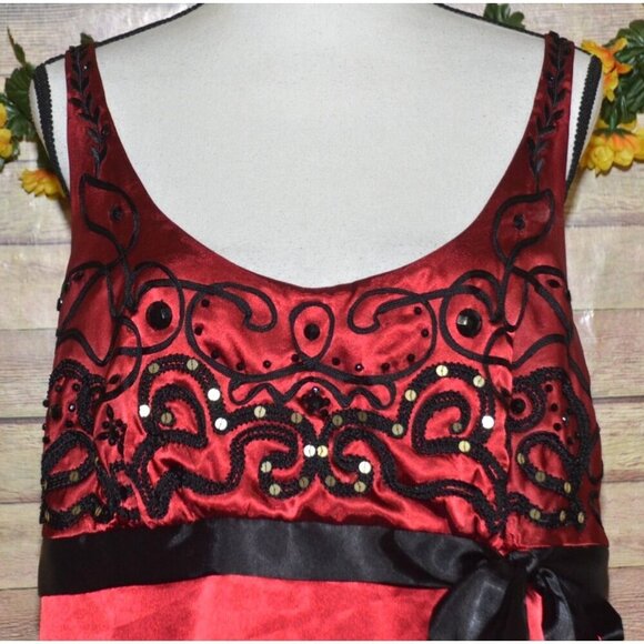 Lane Bryant 20W Deep Red & Black Sleeveless Blouse Sequin Whimsy Goth Fairy Core - Picture 2 of 12